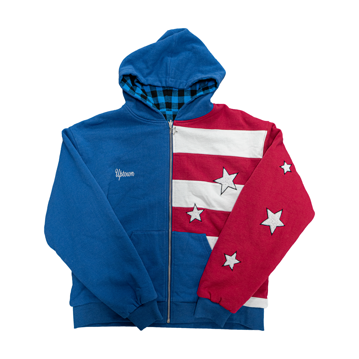 Reversible Flannel Hoodie (Blue/Red/White)