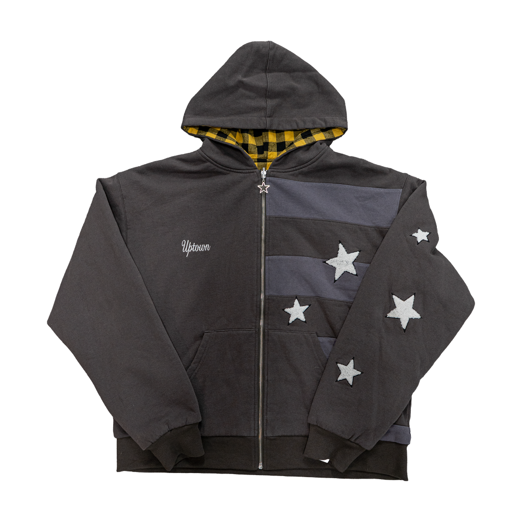Reversible Flannel Hoodie (Grey/White/Yellow)