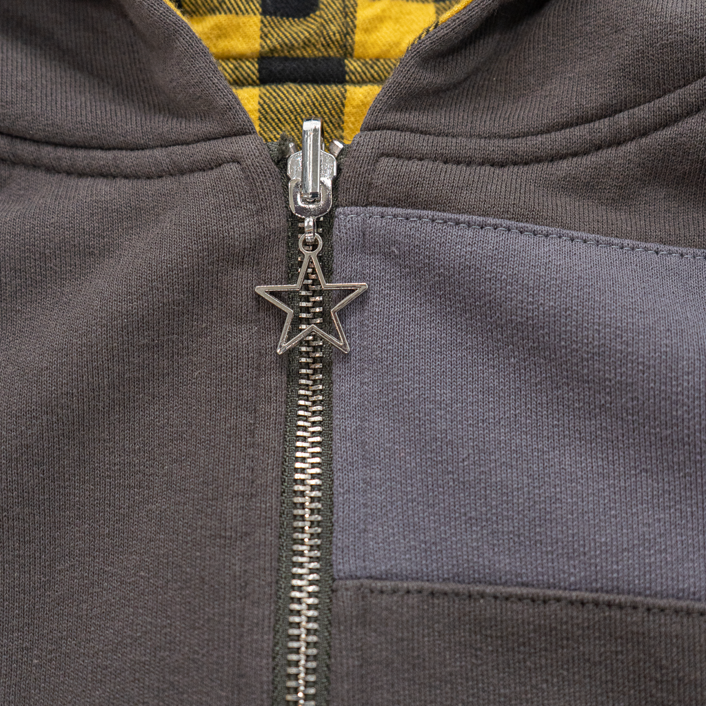 Reversible Flannel Hoodie (Grey/White/Yellow)