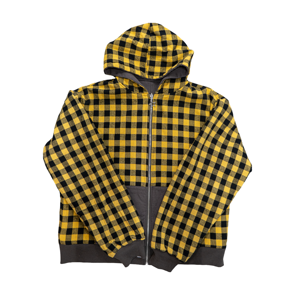 Reversible Flannel Hoodie (Grey/White/Yellow)