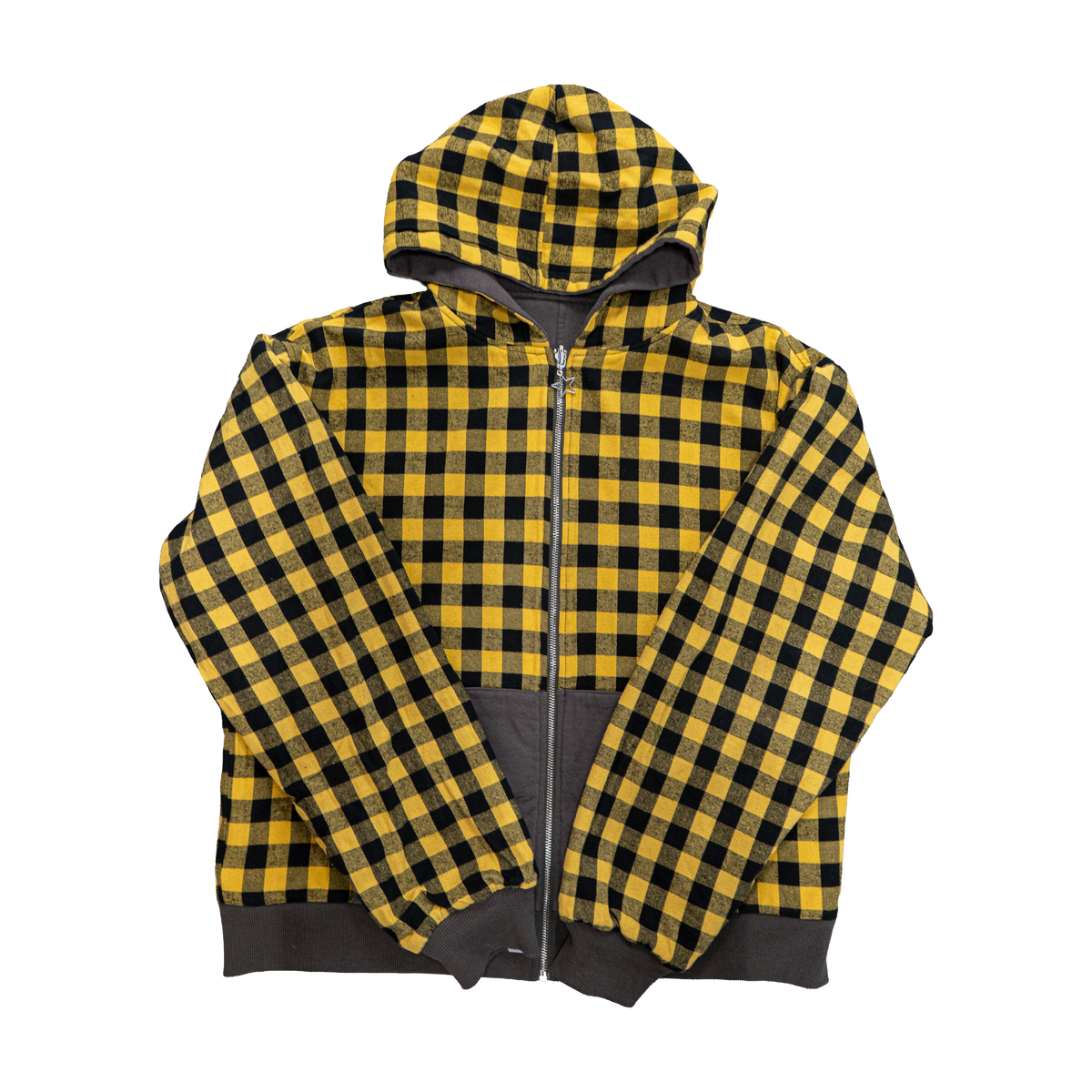 Reversible Flannel Hoodie (Grey/White/Yellow)