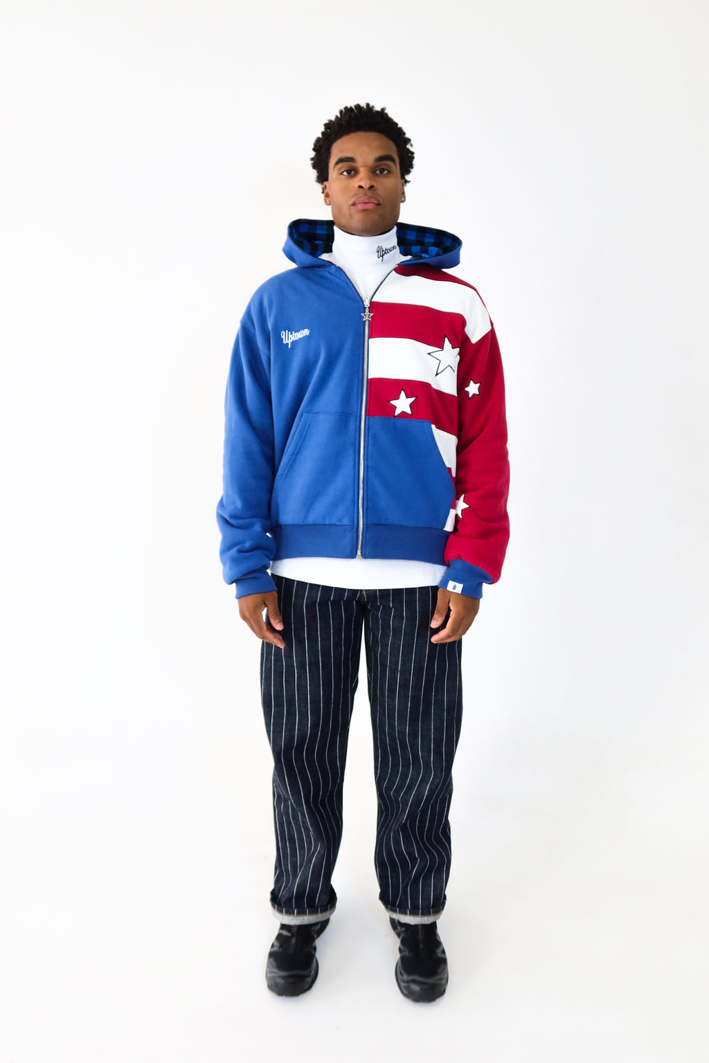 Reversible Flannel Hoodie (Blue/Red/White)