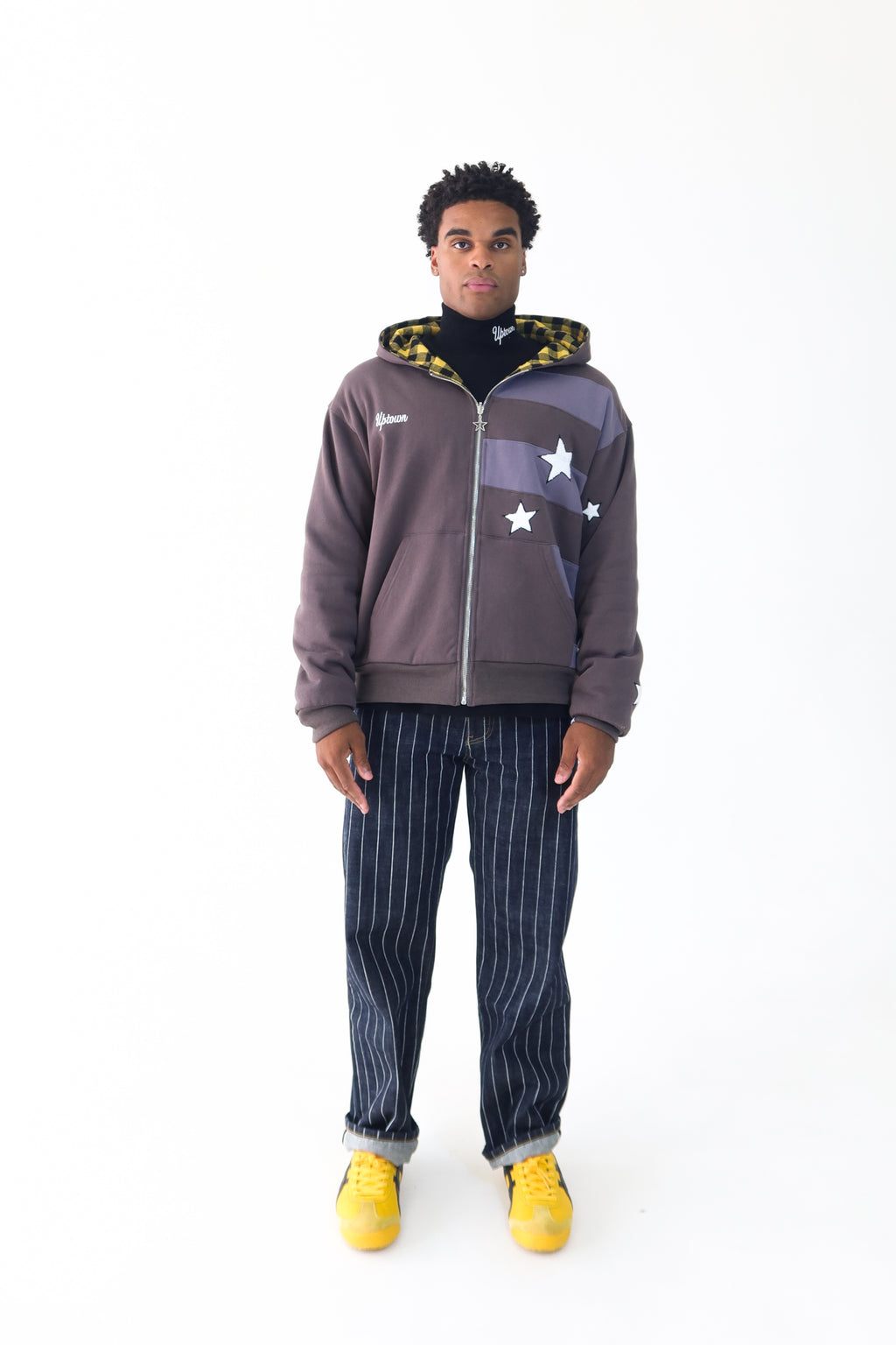 Reversible Flannel Hoodie (Grey/White/Yellow)