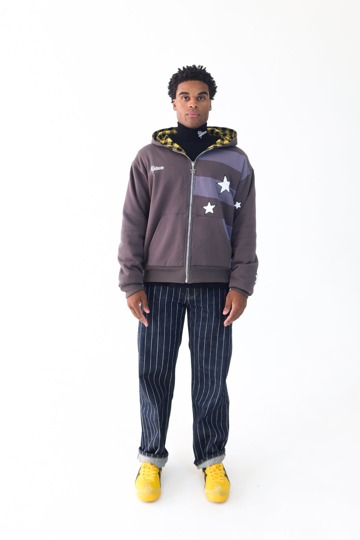 Reversible Flannel Hoodie (Grey/White/Yellow)